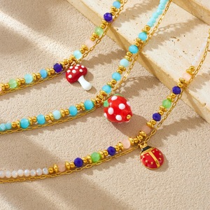 Fashion Charm Bracelets Zinc Alloy Beaded Chain Cartoon Mushroom Ladybug Pendant Women's Jewelry B1849 B1854 - Product Image 2