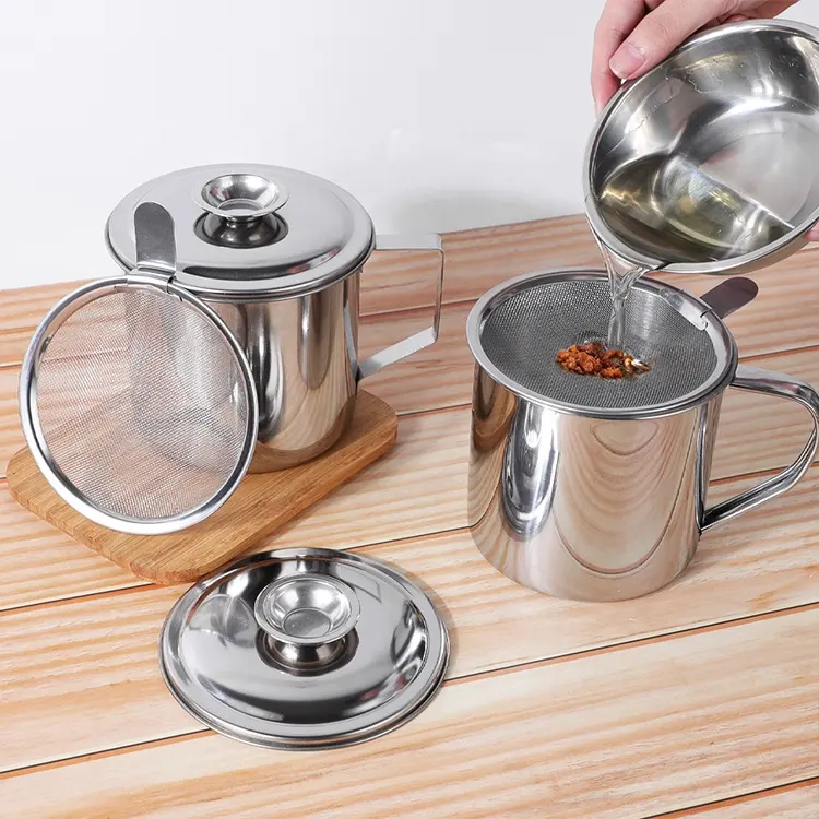 Stainless Steel Oil Pot/oil cup/ oil drain cup with Filtering Strainer grease keeper