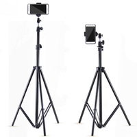 Tripod Selfie Grosir Pabrik 2.1 meter Aluminium Adjustable Light Stand Tripod dengan Klip