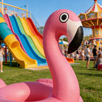 Ballon géant gonflable en forme d'oiseau de dessin animé et mascotte flamant rose fabriqué en usine avec éclairage LED, en tissu Oxford imperméable et durable
