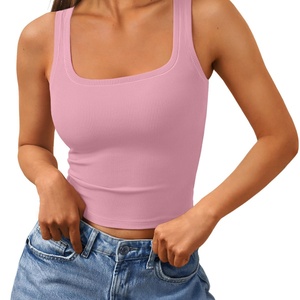 Camisetas sin mangas acanaladas para mujer 2025, cuello cuadrado, estilo crop, ropa de verano para entrenamiento, logotipo personalizado, venta al por mayor - Product Image 4