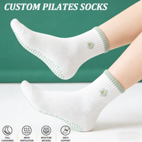 Chaussettes de yoga en coton avec logo brodé, antidérapantes, pour le ballet, l'athlétisme, la marque Pilates, chaussettes personnalisées pour femmes