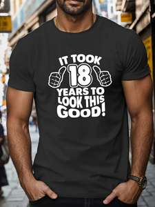 ใช้เวลา 18 ปี... เสื้อยืดผ้าซาตินพิมพ์ลายทรงหลวมสำหรับผู้ชาย เสื้อยืดแขนสั้นลำลองใส่สบายสำหรับฤดูร้อน ลายพิมพ์ 100% โพลีเอสเตอร์ - Product Image 1