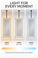Kingstin Miroir suspendu en acier inoxydable pour salle de bain, cadre personnalisable, 3 couleurs de lumière, antibuée, moderne