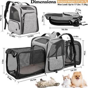 Sac à dos pour chat Sac à dos extensible à 2 côtés pour animaux de compagnie pour chats et chiens, convient jusqu'à <span class=keywords><strong>20</strong></span> lb, transporteur respirant pour chat avec laisse de sécurité intérieure - Product Image 2