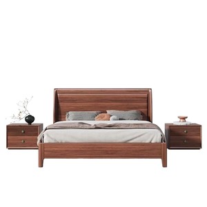 Cama moderna minimalista de madera maciza de nogal negro de 1.8 m con base de almacenamiento alta, cama doble para dormitorio principal - Product Image 5