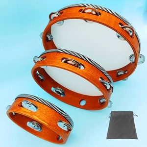 Wholesale Vintage Brown Wooden Tambourine <b>Drum</b> With Synthetic Skin Single Row Metal Jingles <b>For</b> Performance - Product Image 3