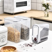 Ensemble de contenants de rangement de cuisine en plastique BUOAZR, 4 pots hermétiques empilables de 4 L avec couvercle scellé sans BPA pour céréales, pâtes, sucre, farine