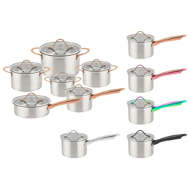 factories price commercial restaurant quality 12cm flat stainless steel pan pot set with lid 5l of stainless steel pots