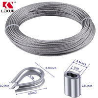 Cable de acero inoxidable 7x7 de 1/8 pulgadas con funda de bucle y dedal de acero, cable de aviación para sistema de barandillas de cubierta