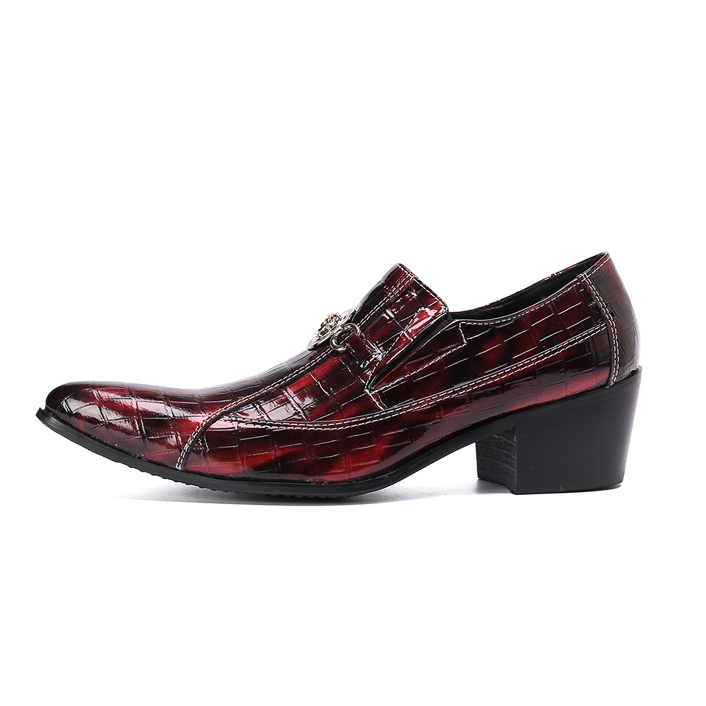 Men's Black Formal Oxford Dress Shoes - Genuine Leather Slip-On High Heels  for Weddings, Parties & Business Events