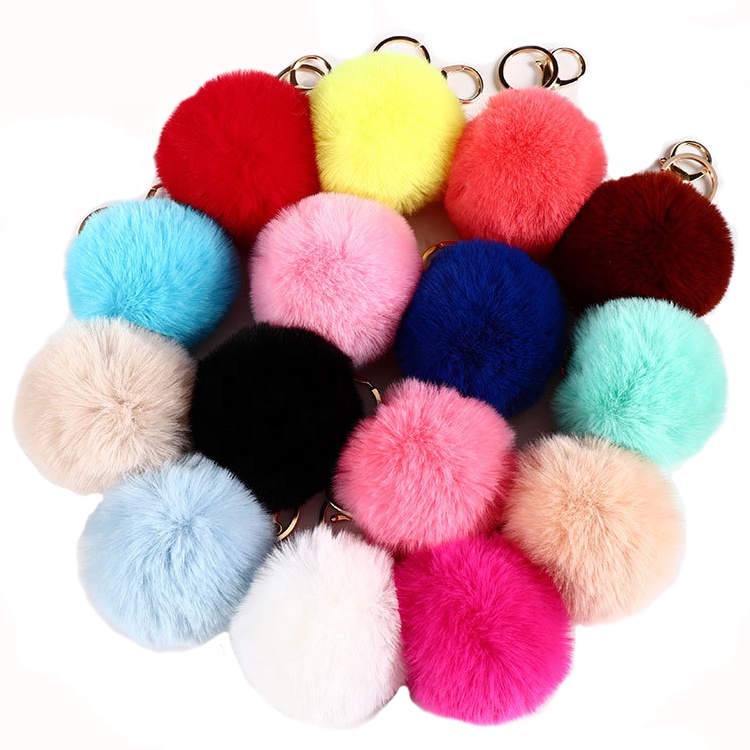 Hot Koop Pluche Sleutelhangers Kunstmatige Konijnenbont Pompom Bal Hanger Sleutelhanger Ornament Accessoires