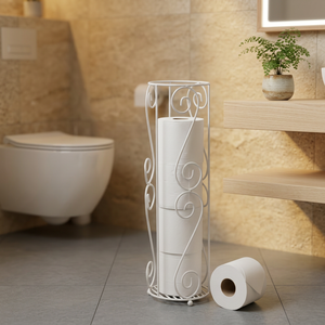 ที่วางกระดาษเหล็กสีขาว ดีไซน์ทรงกลมแบบดั้งเดิม ใช้ในห้องน้ำแบบตั้งพื้น - Product Image 6