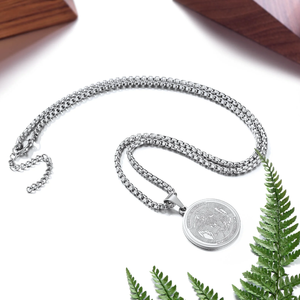 Charm Medalla Placa redonda Hombres San Miguel Colgante Collar Oración completa Protección de acero inoxidable Medallón de Arcángel - Product Image 3