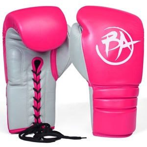 Gants de boxe à lacets en cuir véritable rose pour femme avec logo personnalisé - Product Image 1