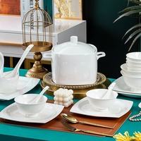 Peralatan Makan Porselen Putih Jingdezhen, Kombinasi Mangkuk, Piring, dan Sumpit, Hadiah Bisnis, Warna Underglaze Sederhana, Keramik