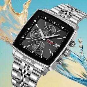 Montres pour hommes Skmei 2434 en acier inoxydable avec cadran carré, calendrier, étanches, de marque, élégantes, de luxe, à quartz - Product Image 3