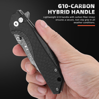 Couteau pliant d'extérieur Damas avec manche en fibre de carbone et G10, couteau de poche tactique de survie pour le camping, qualité industrielle OEM, personnalisable