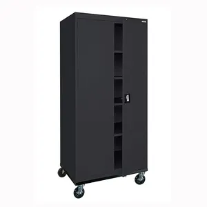 JH-Mech Removable 5 Shelves and 4 Wheells Side Handle Black Powder Coating Rolling Storage Tool Garage Cabinet