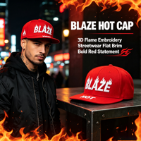 Casquette Snapback Unisexe Broderie Flamme Rouge, Casquette Classique à Visière Plate Rouge Style Urbain pour Jeunes Activités de Rue
