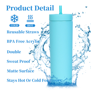 Custom logo 16oz Double Wall <b>Cold</b> Tumblr Acrylic <b>Cup</b> Matte Tumbler Plastic Lids and <b>with</b> <b>Straw</b> - Product Image 4