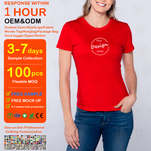Camisetas Clásicas Casuales de Algodón 90% y Spandex 10% con Estampado de Goma Personalizado al por Mayor, Preencogidas, de Alta Elasticidad, Ajuste Delgado para Mujer - Product Image 1