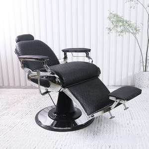 Chaise de barbier hydraulique inclinable rétro pour hommes en gros, chaise de barbier en cuir avec cadre en métal pour salon - Product Image 4