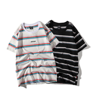 T-shirts à manches courtes unisexe du fabricant professionnel col rond 100% coton imprimé à rayures épaules tombantes pour hommes tissu tricoté