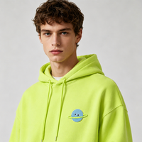 Sweat-shirt jaune personnalisé avec logo, en tissu non tissé épais, broderie homme, patch planète, hoodie oversize durable pour chapeaux