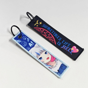 Custom Embroidery Keychain with Woven Fabric and Jet <b>Tags</b> Leather and Metal Material Custom Logo for <b>Key</b> Holder - Product Image 4