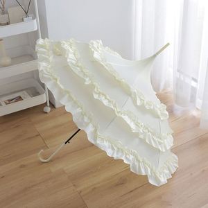 Parapluie de pluie vintage OEM en dentelle, style pagode, ouverture automatique, poignée à crochet, pour mariée, mariage, princesse, à volants, longue tige, pour femme - Product Image 3