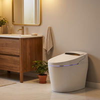 WC intelligent monobloc de luxe en céramique, à fixation au sol, avec chasse d'eau cyclonique, télécommande incluse et fonction chauffante