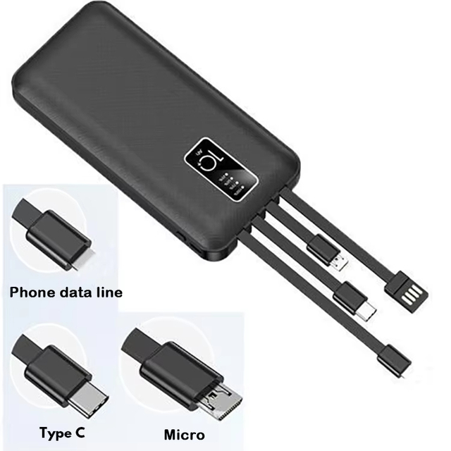 High Quality Portable Power Bank 10000mah with Built-in Cable for Phone 10W Output Li-Polymer Battery