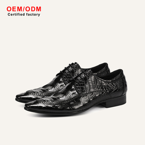 Chaussures habillées en cuir véritable noir sur mesure OEM pour hommes, style Oxford à bout pointu, à lacets, imprimé animal, antidérapantes, pour le bureau et les occasions formelles - Product Image 1