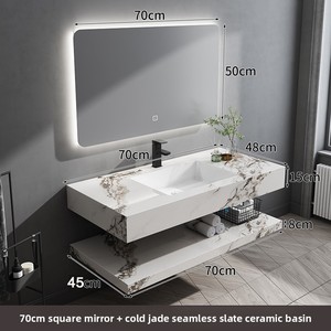 Set di Mobili da Bagno di Lusso a Parete con Lavabo a Doppio Strato e Specchio con Lavabo in Ceramica Integrato - Product Image 6