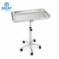 Chariot à plateaux médical OSCAT en acier inoxydable, plateau épaissi, poli miroir, rotatif, hauteur réglable, pour hôpital, dentisterie, vétérinaire
