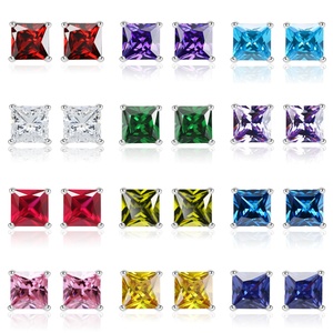 Pendientes <span class=keywords><strong>de</strong></span> Plata <span class=keywords><strong>de</strong></span> Ley S925 Minimalistas Más Vendidos, Joyería con Circonita Cúbica <span class=keywords><strong>de</strong></span> Corte <span class=keywords><strong>Princesa</strong></span>, Pendientes Geométricos para Mujer - Product Image 1