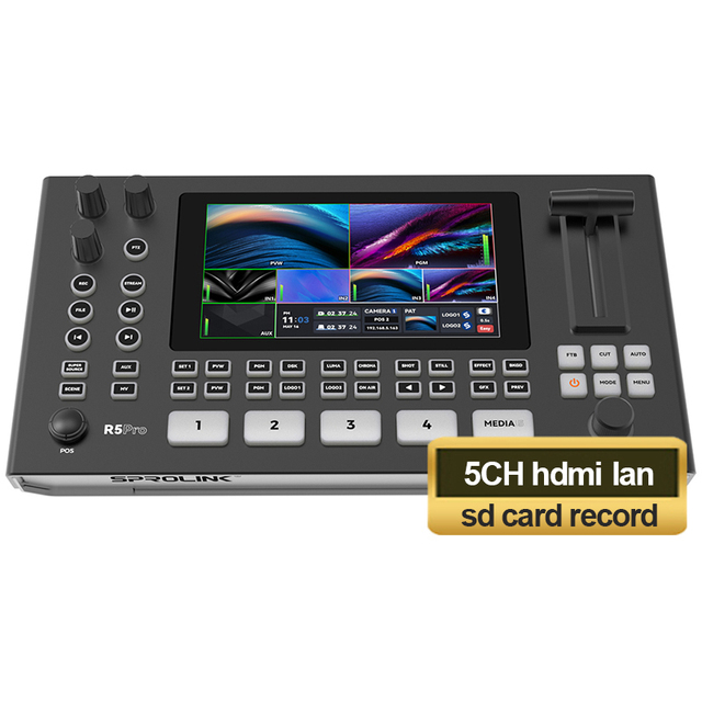 USD598 Free Ship 5 channel 4 lan 5.5 inch large screen Video Switcher Mixer with sd card usb recording Streaming R5 Pro