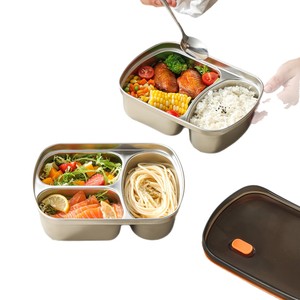 Stainless Steel Airtight Lunch Box Rectangle Compartmentalized Bento Box Microwave Safe Food Storage <b>Container</b> - Product Image 3