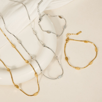 Ensemble collier et bracelet CLIORO en acier inoxydable minimaliste, résistant à l'eau et au ternissement, avec chaîne serpent et perles ovales, pour femmes