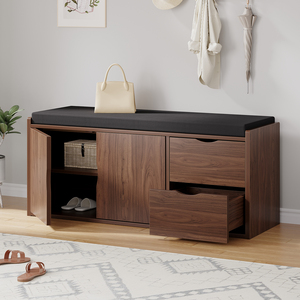 Banco Funcional para Almacenamiento de Zapatos con Asiento Acolchado, Organizador para Entrada/Alacena, Armario Lateral con <span class=keywords><strong>Cajones</strong></span> Extraíbles, Estante Abierto, Acabado con Aspecto de Madera - Product Image 5