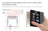 2026 Superventas TUOAN Interruptor de Luz Inteligente Inalámbrico Zigbee para Hogar Inteligente Tuya de 3.5 Pulgadas, Interruptor de Pared con Relé de 4 Canales y Atenuación de Escenas de 8 Canales