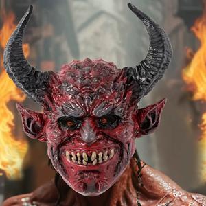 2025 Red Horror Devil Mask Spooky Demon Long Horn Prank Helmet Puesta en escena Carnival Halloween Party Mask - Product Image 3