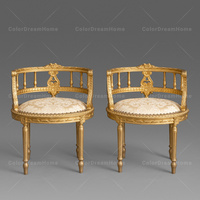 Vente chaude Antique Chaises Rondes En Bois Or Arabe De Luxe Tout En Bois Massif Sculpté Fauteuil Canapé