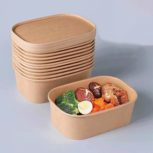 Biodegradable Eco-friendly Recycle Kraft <strong>Paper</strong> Rectangle Tiffin Lunch Fast Food Meal Prep <strong>Containers</strong> with <strong>Paper</strong> Lid - Product Image 2