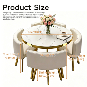 2026 Custom Modern Minimalist Small Kitchen Furniture <strong>Round</strong> <strong>Marble</strong> Metal <strong>4</strong> Seater <strong>Dining</strong> Room <strong>Table</strong> <strong>Set</strong> With <strong>4</strong> Chairs - Product Image 5