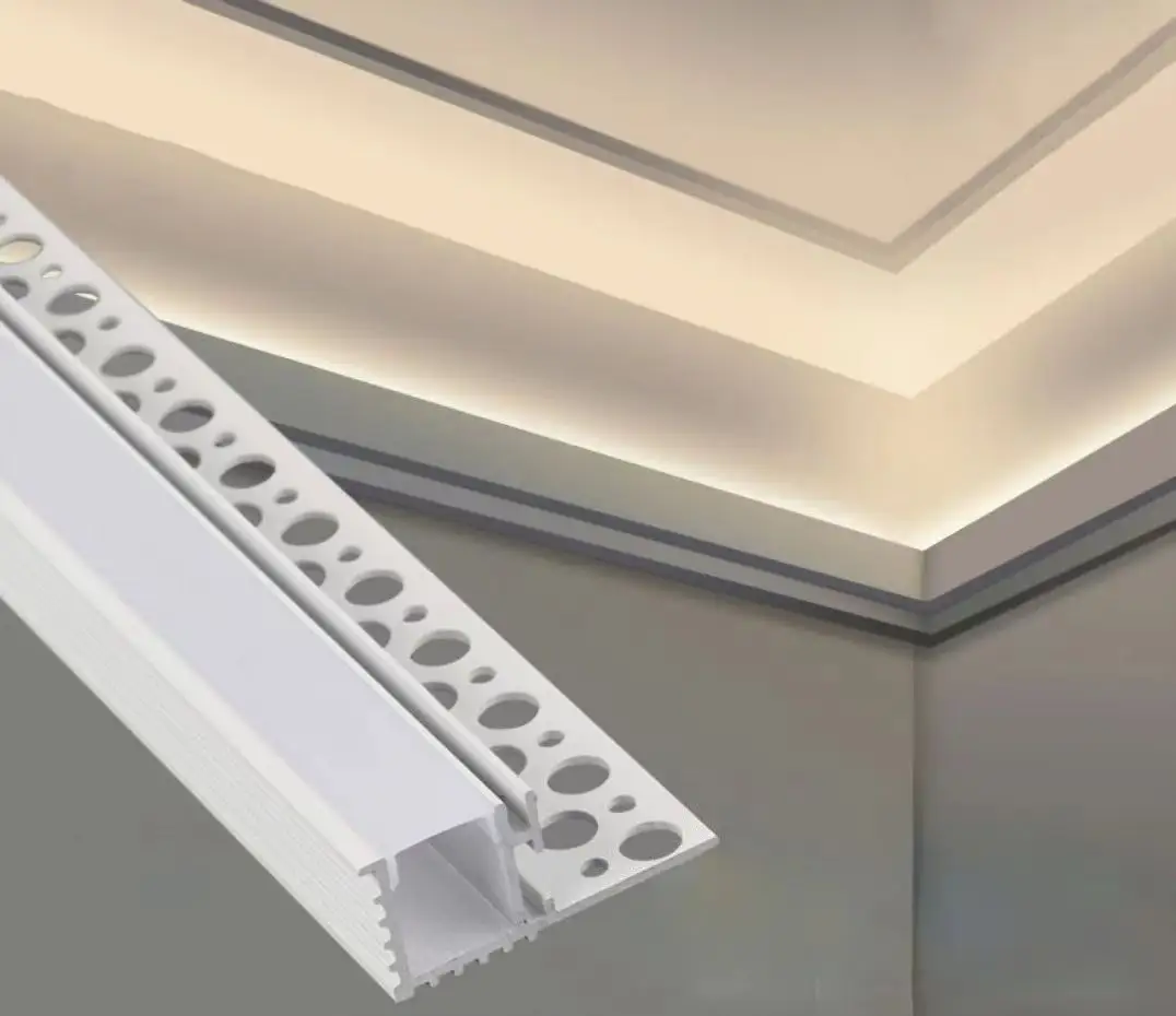 Nuevo artículo esquina techo iluminación extrusión aluminio Drywall LED canal pista palster en luz de perfil Led