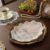 Ensemble de sets de table et sous-verres en dentelle brodée florale vintage romantique française, décoration de table de luxe, forme irrégulière, petite taille