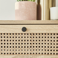 Table d'entrée de style moderne à 2 tiroirs avec coins arrondis Console en rotin de bois pour salon, hôtel, chambre à coucher, salle à manger