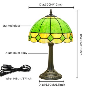 Lampu Meja Kaca Patri Modern 12x19" Hijau Lampu Dekoratif Lampu Baca Samping Tempat Tidur untuk Ruang Tamu Kamar Tidur Kantor Lampu Belajar - Product Image 3